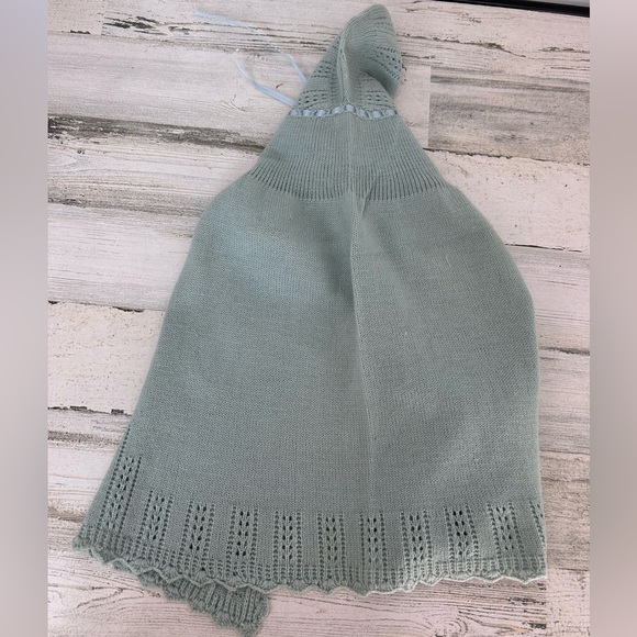 Vintage Hand Made in England Knit Baby Cover Dress Buttons Teal - Picture 4 of 4